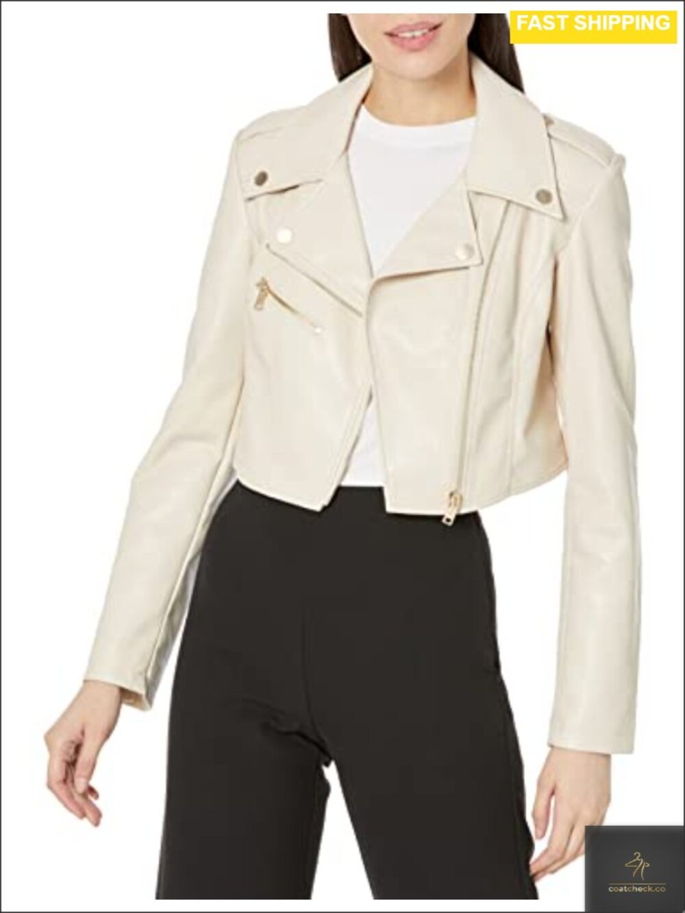 Faux Leather Moto Jacket Cropped Zipper Closure
